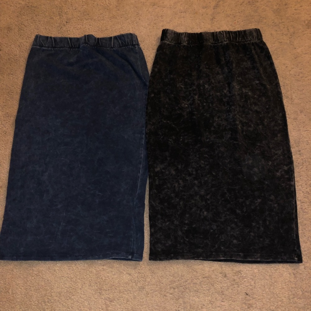 2 denim printed skirts.